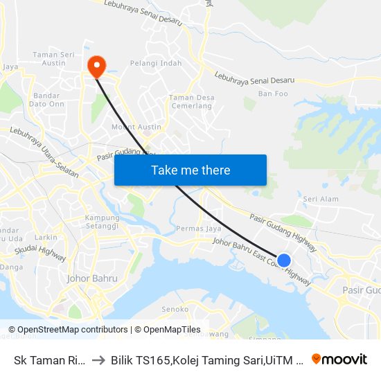 Sk Taman Rinting 3 to Bilik TS165,Kolej Taming Sari,UiTM Segamat, Johor map