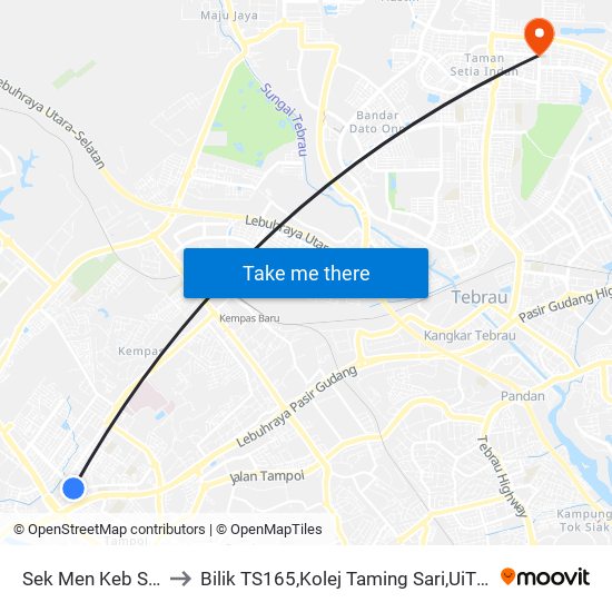 Sek Men Keb Sri Rahmat to Bilik TS165,Kolej Taming Sari,UiTM Segamat, Johor map