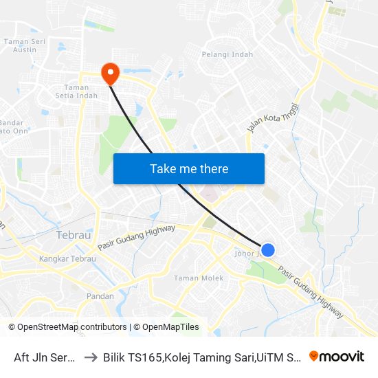 Aft Jln Seroja 43 to Bilik TS165,Kolej Taming Sari,UiTM Segamat, Johor map