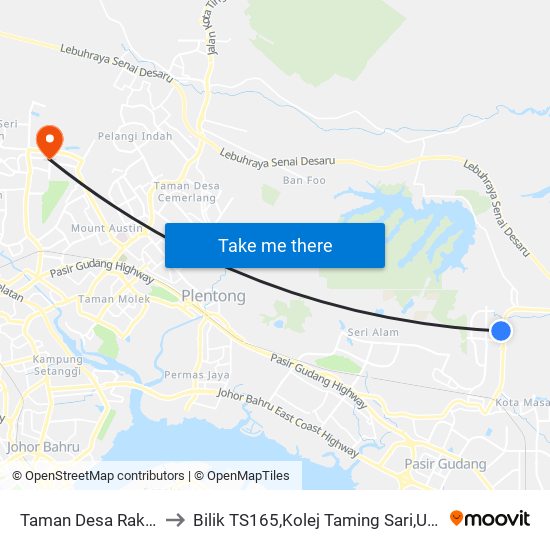 Taman Desa Rakyat Perdana to Bilik TS165,Kolej Taming Sari,UiTM Segamat, Johor map