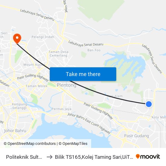 Politeknik Sultan Ibrahim to Bilik TS165,Kolej Taming Sari,UiTM Segamat, Johor map