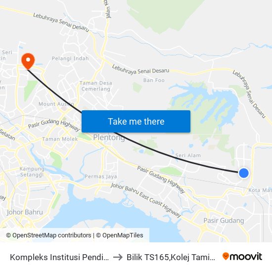 Kompleks Institusi Pendidikan T'Scientex Pasir Gudang to Bilik TS165,Kolej Taming Sari,UiTM Segamat, Johor map