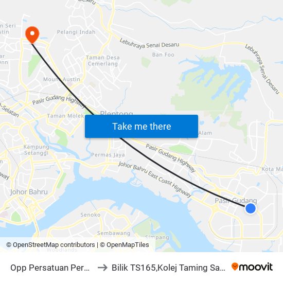 Opp Persatuan Perumahan Bukit Jati to Bilik TS165,Kolej Taming Sari,UiTM Segamat, Johor map