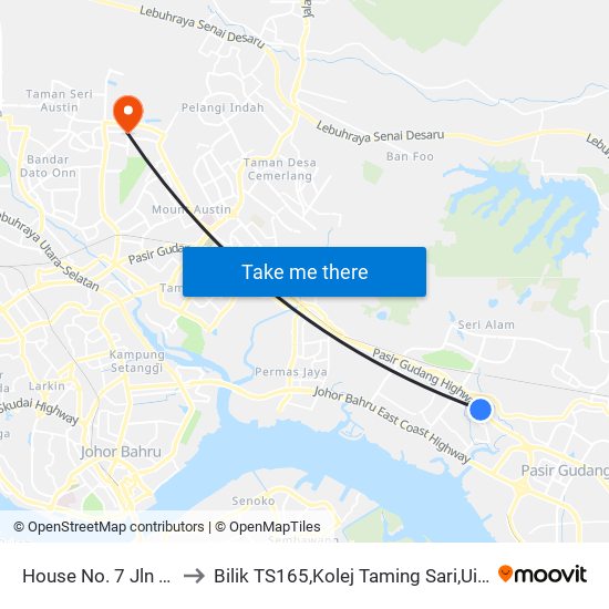 House No. 7 Jln Cendana 13 to Bilik TS165,Kolej Taming Sari,UiTM Segamat, Johor map