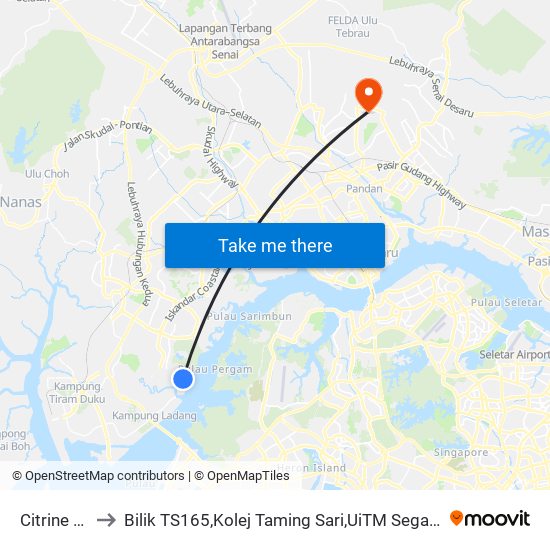 Citrine Hub to Bilik TS165,Kolej Taming Sari,UiTM Segamat, Johor map