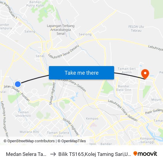 Medan Selera Taman Sri Pulai to Bilik TS165,Kolej Taming Sari,UiTM Segamat, Johor map