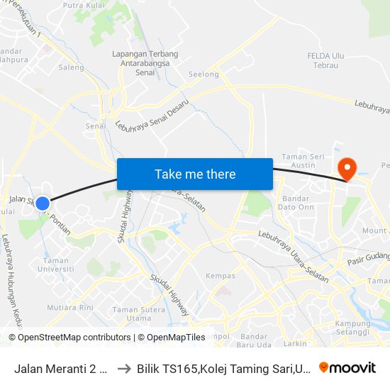 Jalan Meranti 2 Shophouses to Bilik TS165,Kolej Taming Sari,UiTM Segamat, Johor map