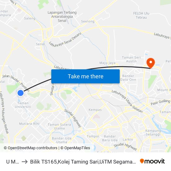 U Mall to Bilik TS165,Kolej Taming Sari,UiTM Segamat, Johor map