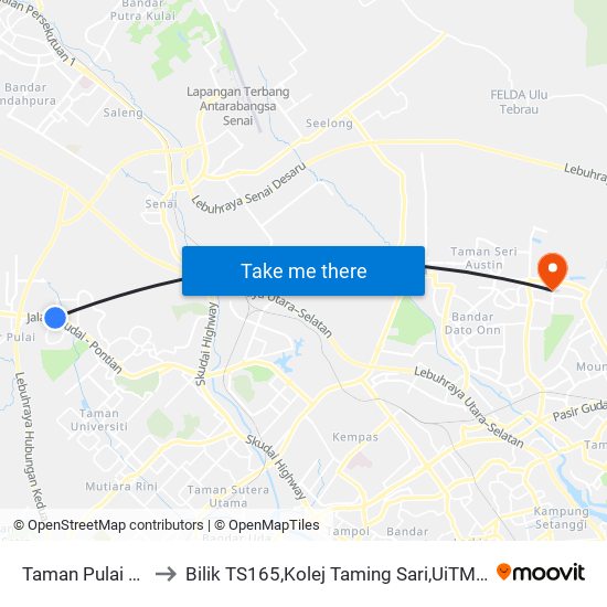 Taman Pulai Perdana to Bilik TS165,Kolej Taming Sari,UiTM Segamat, Johor map