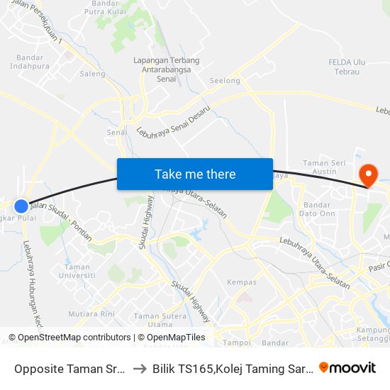 Opposite Taman Sri Pulai Perdana 2 to Bilik TS165,Kolej Taming Sari,UiTM Segamat, Johor map