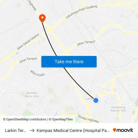 Larkin Sentral (46239) to Kempas Medical Centre (Hospital Pakar Kempas) map