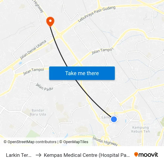 Larkin Terminal to Kempas Medical Centre (Hospital Pakar Kempas) map