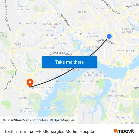 Larkin Terminal to Gleneagles Medini Hospital map