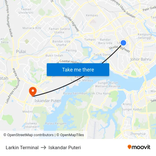 Larkin Terminal to Iskandar Puteri map