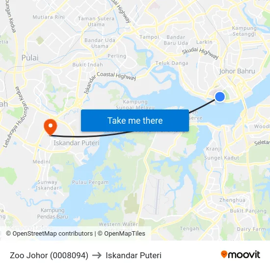 Zoo Johor (0008094) to Iskandar Puteri map