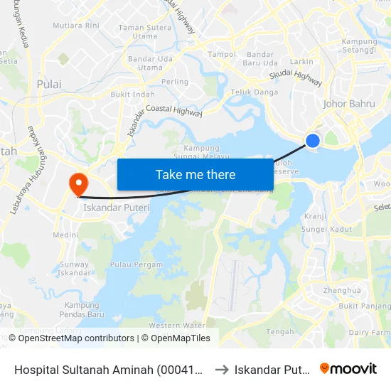 Hospital Sultanah Aminah (0004171) to Iskandar Puteri map