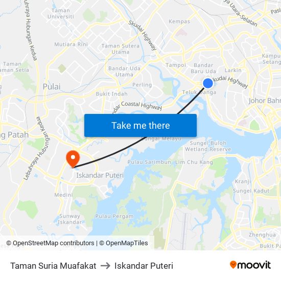 Taman Suria Muafakat to Iskandar Puteri map