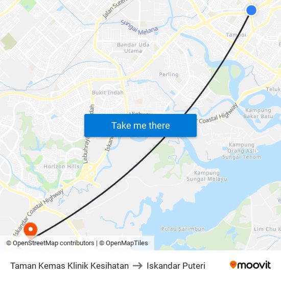 Taman Kemas Klinik Kesihatan to Iskandar Puteri map