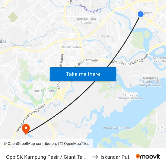 Opp SK Kampung Pasir / Giant Tampoi to Iskandar Puteri map
