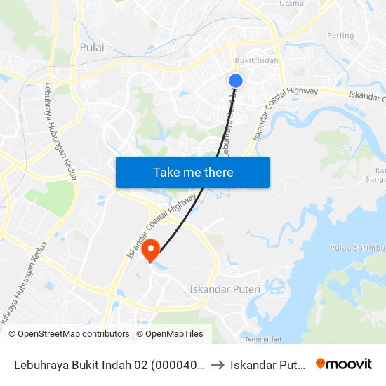 Lebuhraya Bukit Indah 02 (0000403) to Iskandar Puteri map