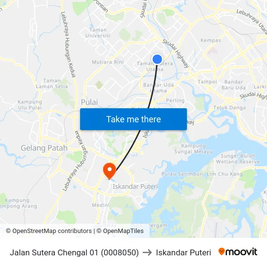 Jalan Sutera Chengal 01 (0008050) to Iskandar Puteri map