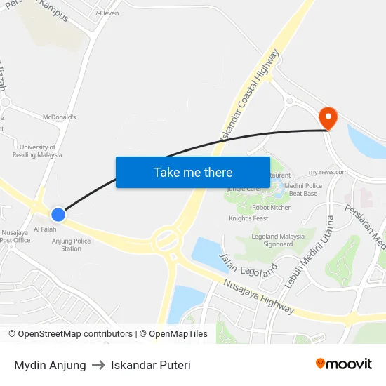 Mydin Anjung to Iskandar Puteri map