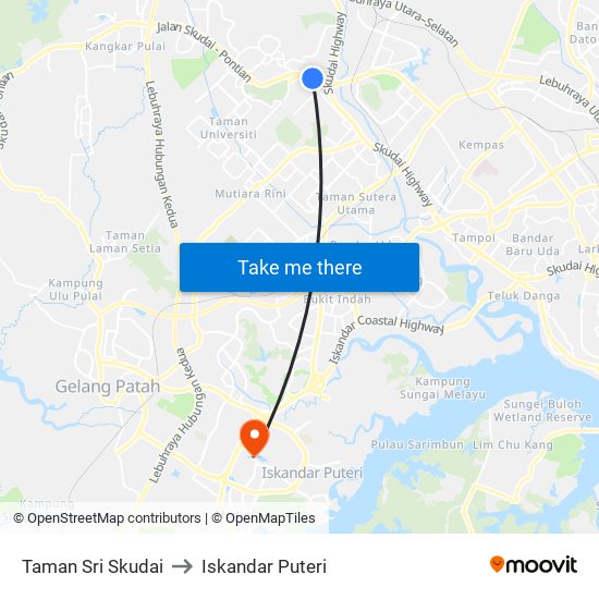 Taman Sri Skudai to Iskandar Puteri map