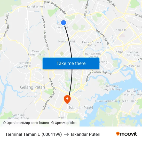 Terminal Taman U (0004199) to Iskandar Puteri map