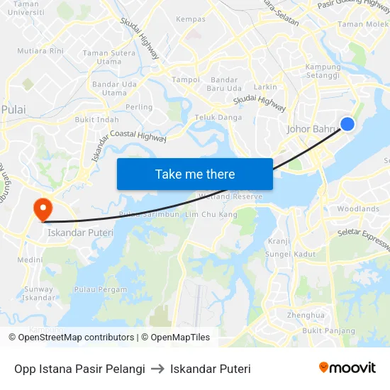 Opp Istana Pasir Pelangi to Iskandar Puteri map