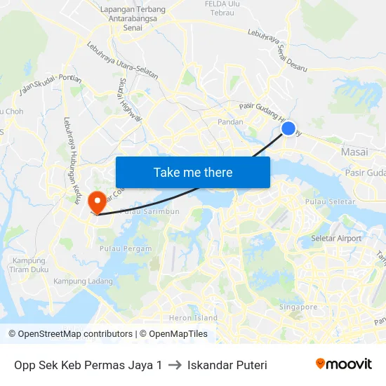 Opp Sek Keb Permas Jaya 1 to Iskandar Puteri map