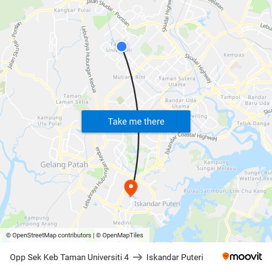 Opp Sek Keb Taman Universiti 4 to Iskandar Puteri map