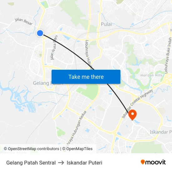 Gelang Patah Sentral to Iskandar Puteri map
