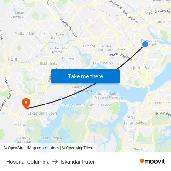 Hospital Columbia to Iskandar Puteri map