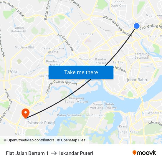 Opp Tnb Taman Daya Substation to Iskandar Puteri map