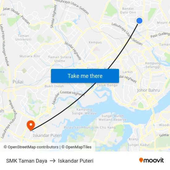 SMK Taman Daya to Iskandar Puteri map