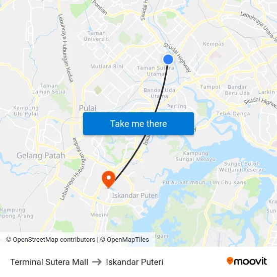 Terminal Sutera Mall to Iskandar Puteri map
