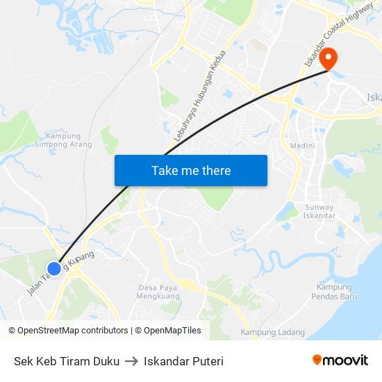 Sek Keb Tiram Duku to Iskandar Puteri map