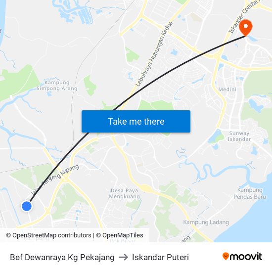Bef Dewanraya Kg Pekajang to Iskandar Puteri map