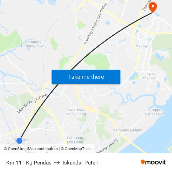 Km 11 - Kg Pendas to Iskandar Puteri map