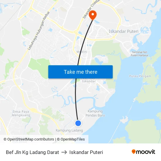 Bef Jln Kg Ladang Darat to Iskandar Puteri map