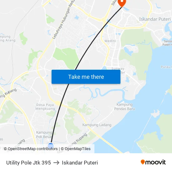 Utility Pole Jtk 395 to Iskandar Puteri map