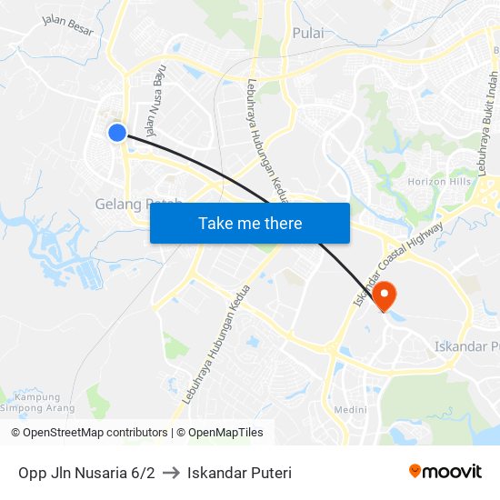 Opp Jln Nusaria 6/2 to Iskandar Puteri map