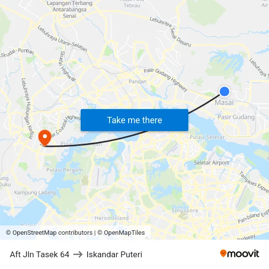 Aft Jln Tasek 64 to Iskandar Puteri map