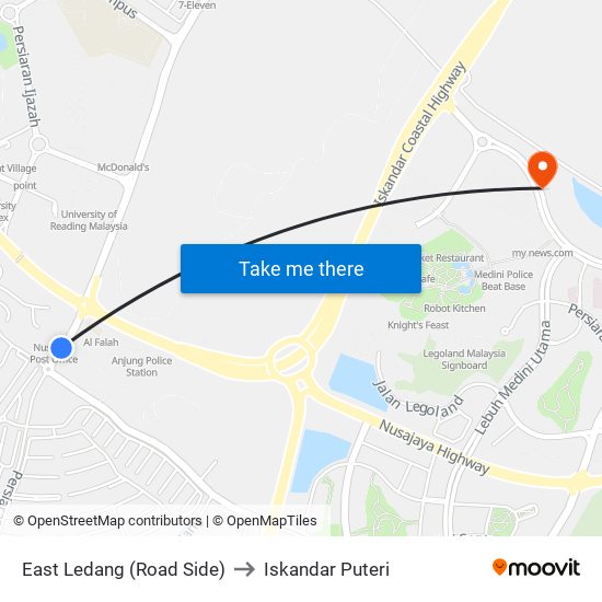 East Ledang (Road Side) to Iskandar Puteri map