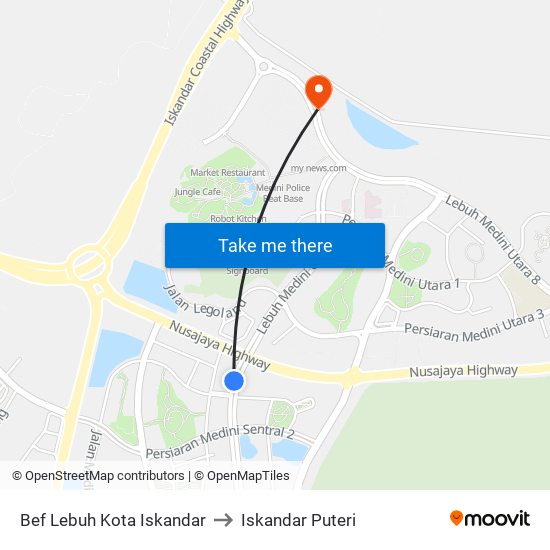 Bef Lebuh Kota Iskandar to Iskandar Puteri map