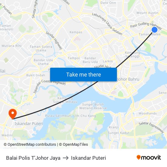 Balai Polis T'Johor Jaya to Iskandar Puteri map