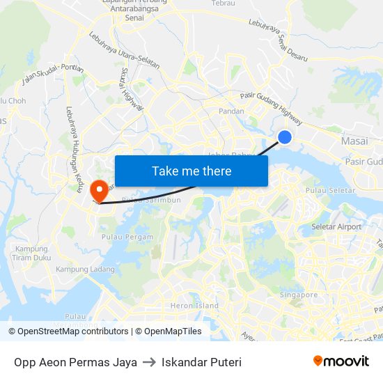 Opp Aeon Permas Jaya to Iskandar Puteri map