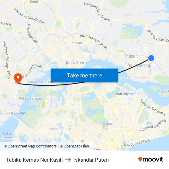 Tabika Kemas Nur Kasih to Iskandar Puteri map