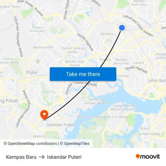 Kempas Baru to Iskandar Puteri map