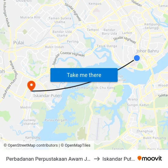 Perbadanan Perpustakaan Awam Johor to Iskandar Puteri map